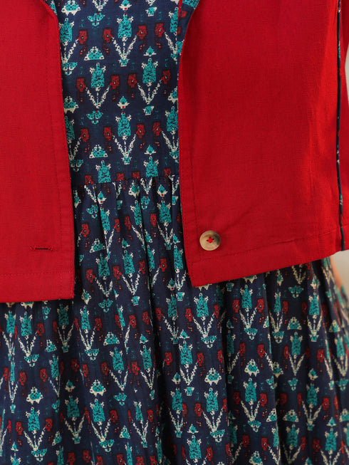 Women Ethnic Motifs Printed Fit & Flare Dress With Jacket